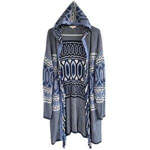 Sundance Fringed Open Front Hooded Duster Cardigan Sweater Women’s Size Large